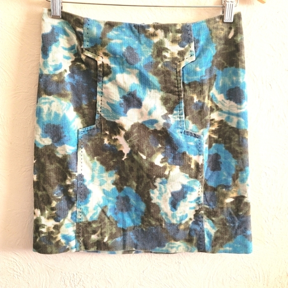 Anthropologie Postmark,  Calabria Corduroy Skirt, Floral Green and Blue, Size‎ 2 - Picture 2 of 7